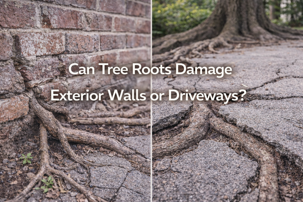 Tree roots damaging wall and driveway